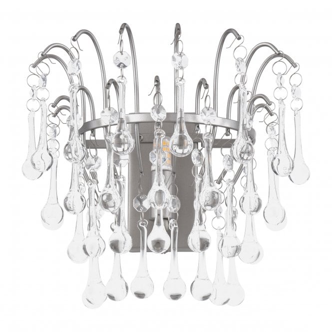 Willow Wall Light Satin Pewter with Crystal Droplets