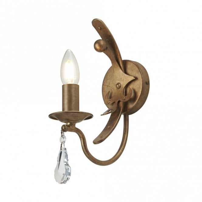 WINDSOR 1 Light Wall Light Gold Patina Crystal Drop