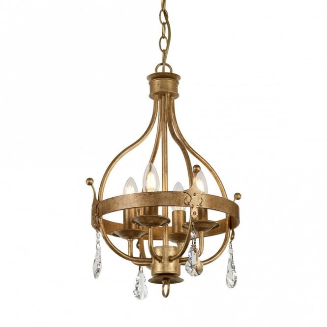 WINDSOR 4 Light Pendant Chandelier Gold Patina Crystal Drops