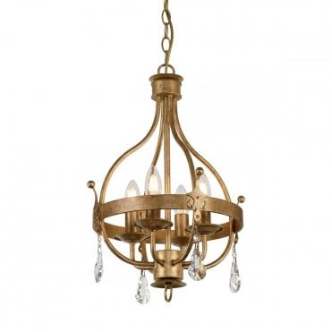 WINDSOR 4 Light Pendant Chandelier Gold Patina Crystal Drops