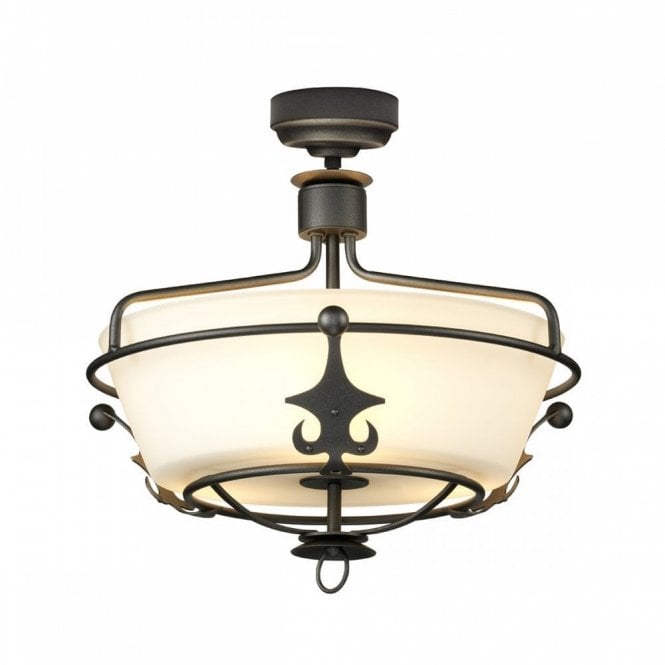 WINDSOR Graphite Semi-Flush Ceiling Light with Regal Adornments and Opal Glass Shade