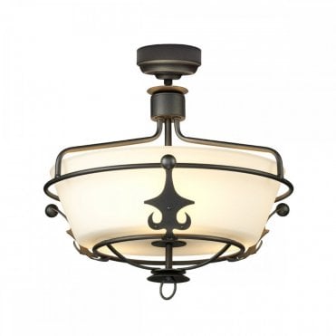 WINDSOR Graphite Semi-Flush Ceiling Light with Regal Adornments and Opal Glass Shade