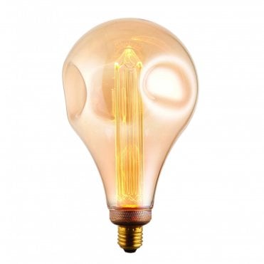 XL E27 LED Dimpled Globe Bulb 2.5W Tinted Amber Glass & Brass Finish