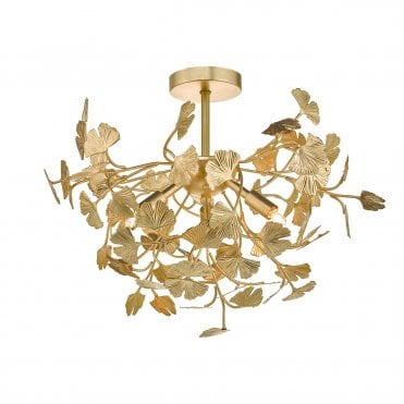 4 Light Semi Flush Ceiling Light Gold Effect Leaves