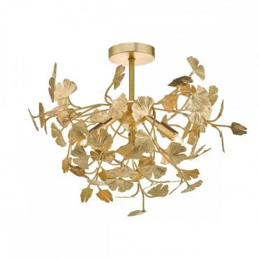 YADIRA 4 Light Semi Flush Ceiling Light Gold Effect Leaves