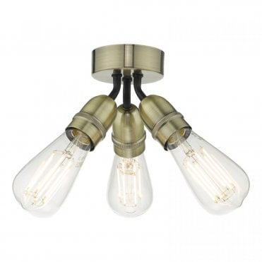 3 light ceiling flush in antique brass 
