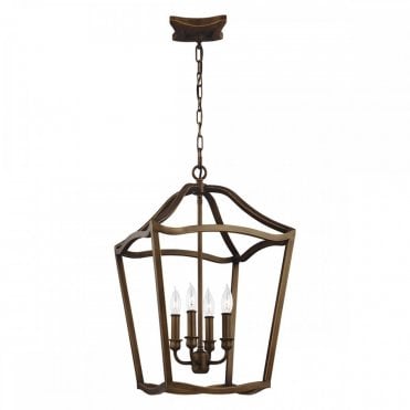 YARMOUTH 4 Light Pendant Painted Aged Brass