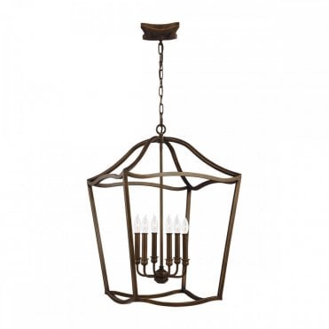 YARMOUTH 6 Light Pendant Painted Aged Brass