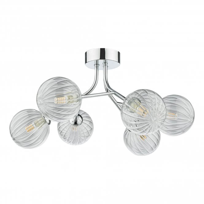 YISKA 6 Light Semi Flush Polished Chrome Ribbed Glass