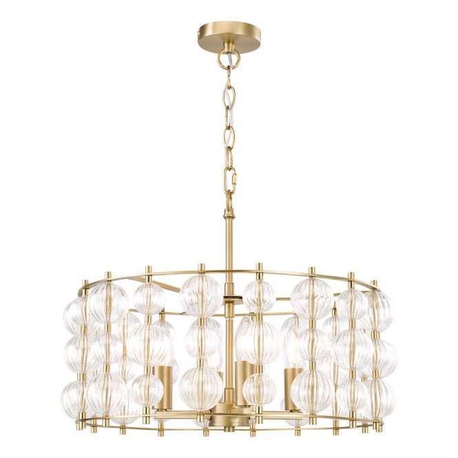 Yuridia 4 Light Pendant Satin Gold and Ribbed Glass