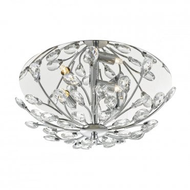 ZAFIR - 3 Light Flush Ceiling Crystal Floral Ceiling Light