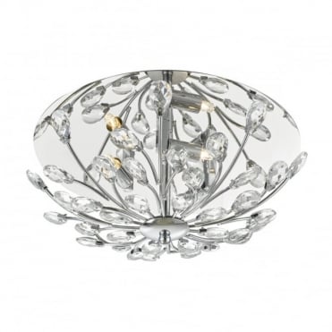ZAFIR - 3 Light Flush Ceiling Crystal Floral Ceiling Light