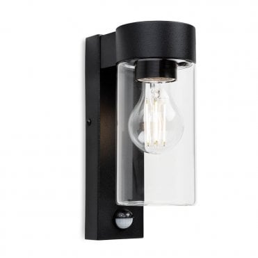 black wall light with pir and clear tube shade