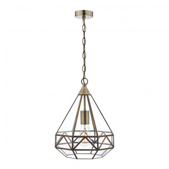 Zaria Geometric Pendant in Antique Brass and Glass