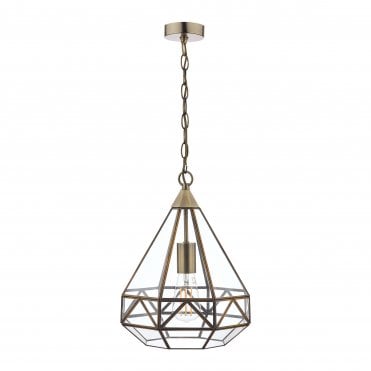 antique brass & glass geometric ceiling lantern pendant