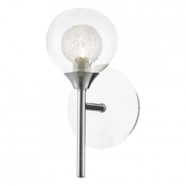 ZEKE Single Wall Light Polished Chrome and Spun Glass , Switched
