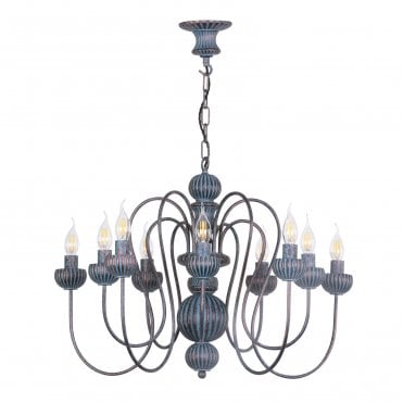 Zhivago 10 Light Armed Pendant In Brown & Verdigris - Fitting Only