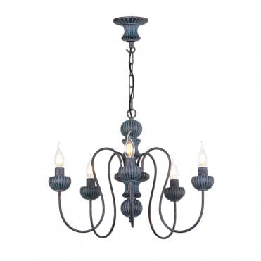 brown and Verdigris ceiling pendant with 5 arms