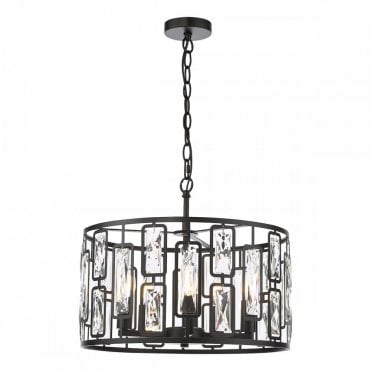Zoelle 5 light pendant in matte black with crystal drum design by The Lighting Book – modern statement ceiling light