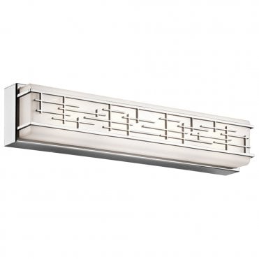 LED Large Linear LED Geometric Bathroom Wall Light In White And Polished Chrome