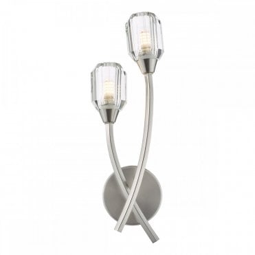 Zonda 2 light wall light in brushed nickel with crystal accents by DAR Lighting – modern decorative wall sconce