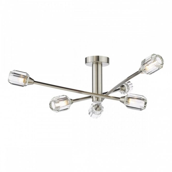 Zonda 6 Light Semi-Flush In Brushed Nickel and Crystal