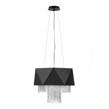 ZUMA 6 Light Ceiling Pendant - Geometric Pattern - Silver and Black